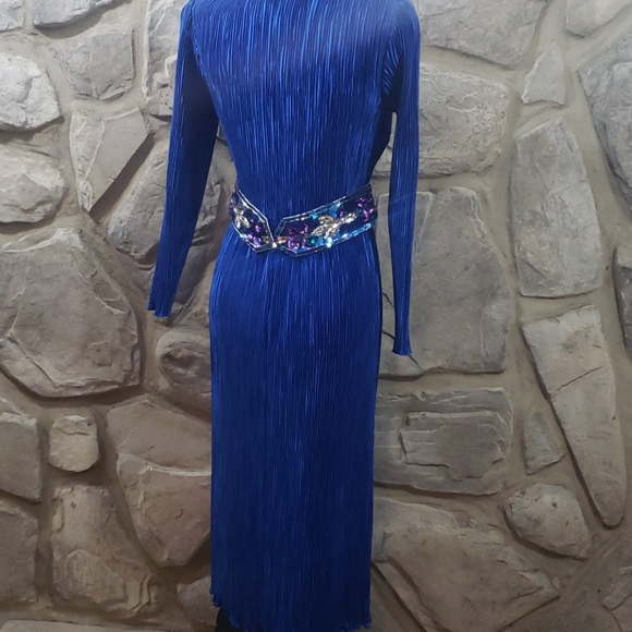 Vintage 80's Nuit Blue Pleat Evening Dress - Picture 3 of 5